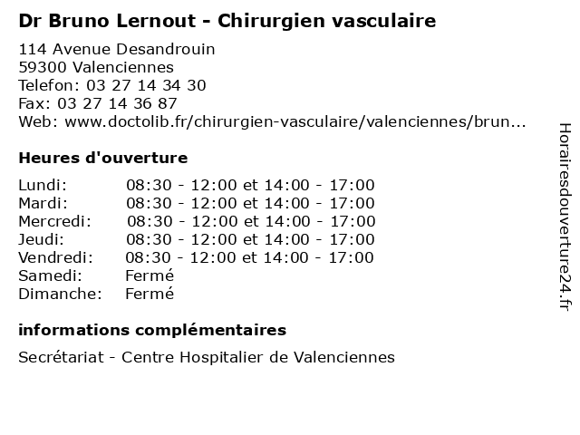 Dr Bruno Lernout - Chirurgien vasculaire à Valenciennes: adresse et heures d'ouverture