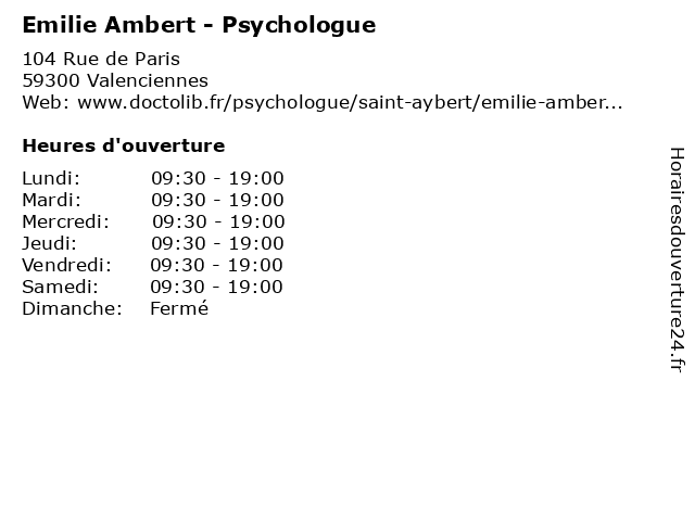 Emilie Ambert - Psychologue à Valenciennes: adresse et heures d'ouverture