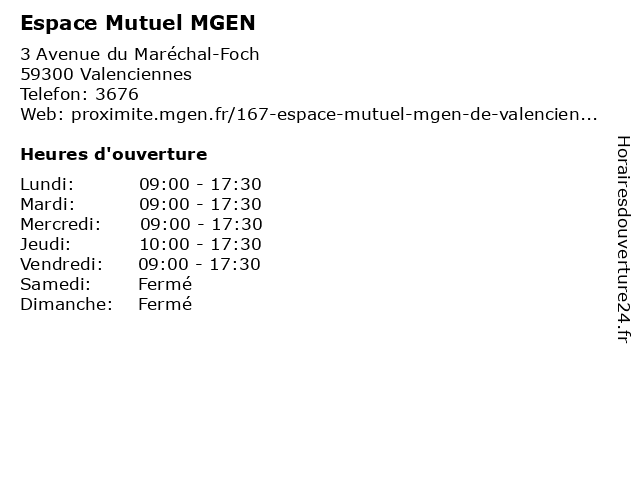 Espace Mutuel MGEN à Valenciennes: adresse et heures d'ouverture