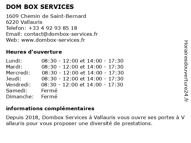 DOM BOX SERVICES à Vallauris: adresse et heures d'ouverture