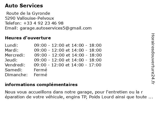 Auto Services à Vallouise-Pelvoux: adresse et heures d'ouverture