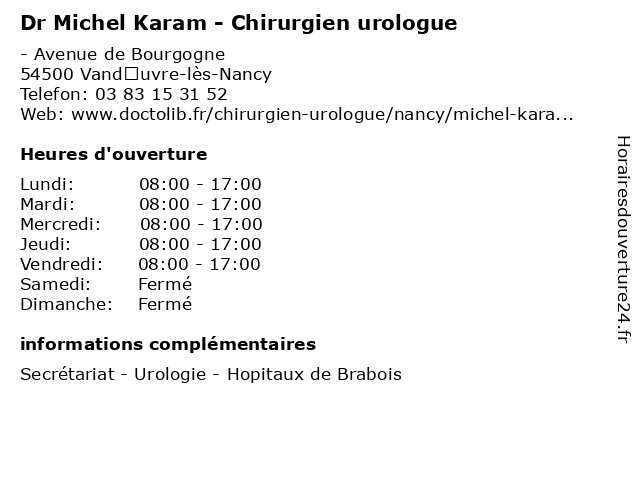 Dr Michel Karam - Chirurgien urologue à Vandœuvre-lès-Nancy: adresse et heures d'ouverture