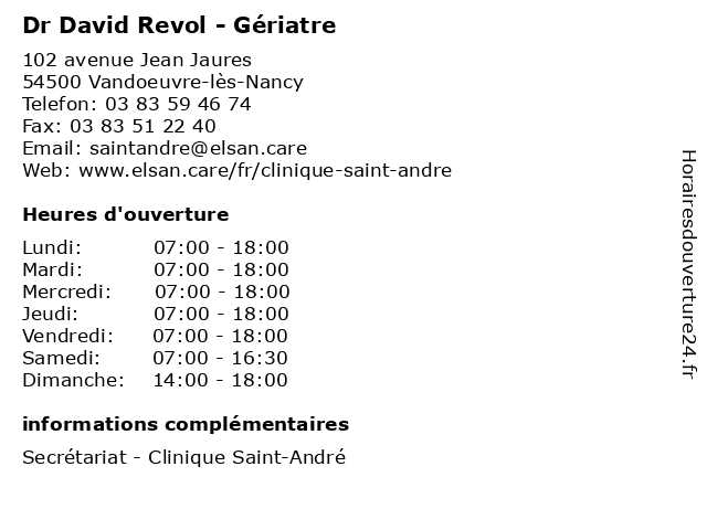 Dr David Revol - Gériatre à Vandoeuvre-lès-Nancy: adresse et heures d'ouverture