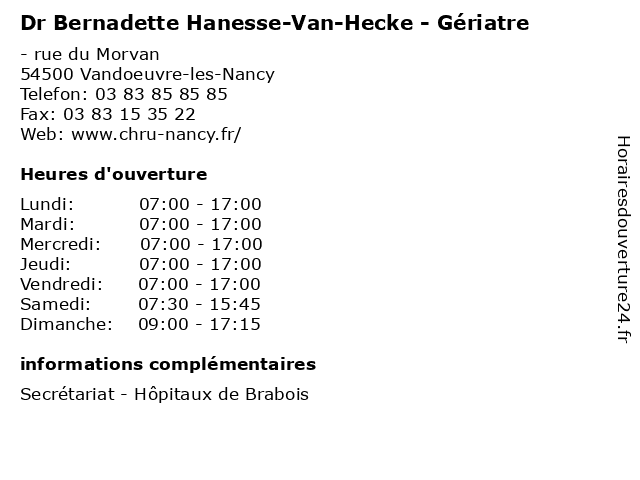 Dr Bernadette Hanesse-Van-Hecke - Gériatre à Vandoeuvre-les-Nancy: adresse et heures d'ouverture