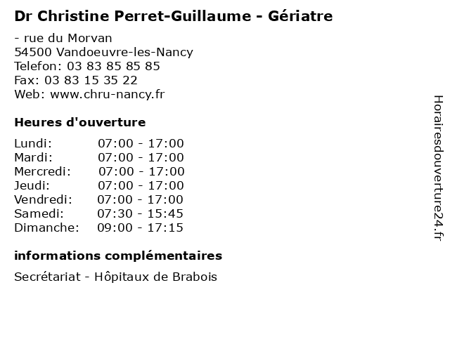 Dr Christine Perret-Guillaume - Gériatre à Vandoeuvre-les-Nancy: adresse et heures d'ouverture