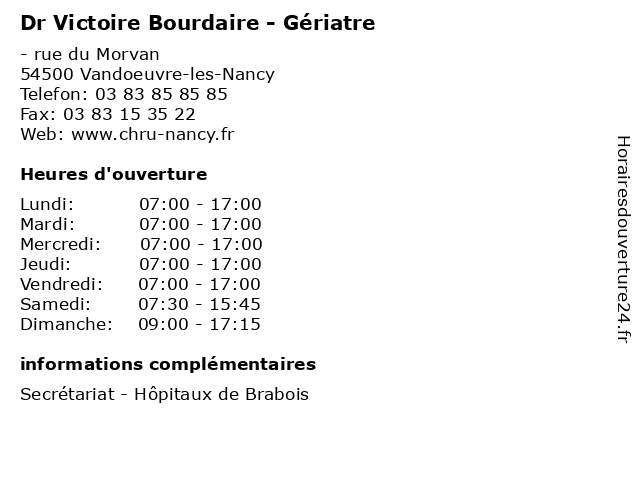 Dr Victoire Bourdaire - Gériatre à Vandoeuvre-les-Nancy: adresse et heures d'ouverture