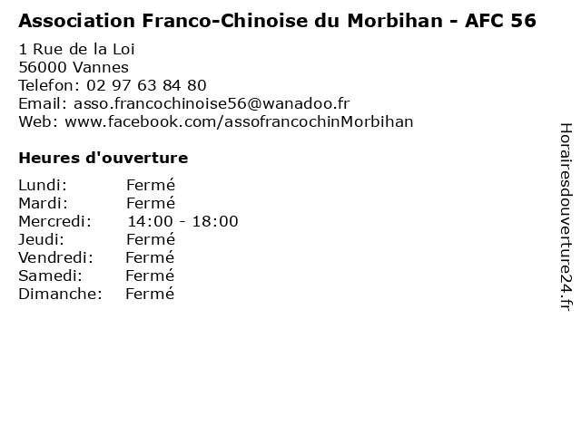 Association Franco-Chinoise du Morbihan - AFC 56 à Vannes: adresse et heures d'ouverture