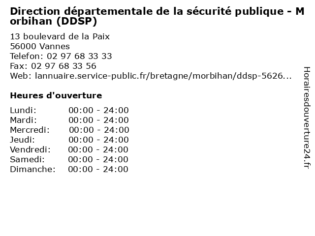 Direction départementale de la sécurité publique - Morbihan (DDSP) à Vannes: adresse et heures d'ouverture