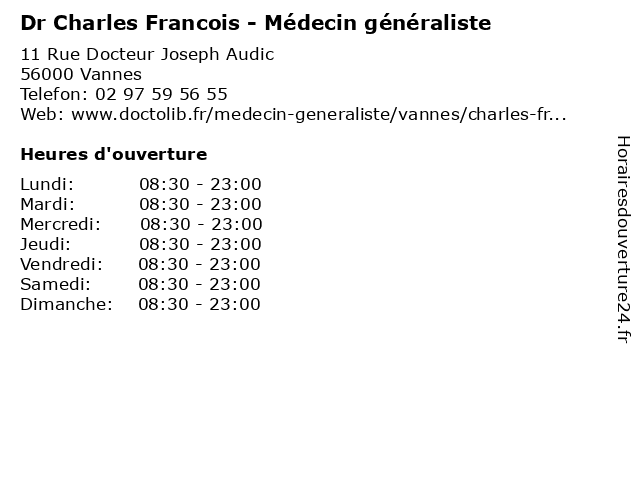 Dr Charles Francois - Médecin généraliste à Vannes: adresse et heures d'ouverture