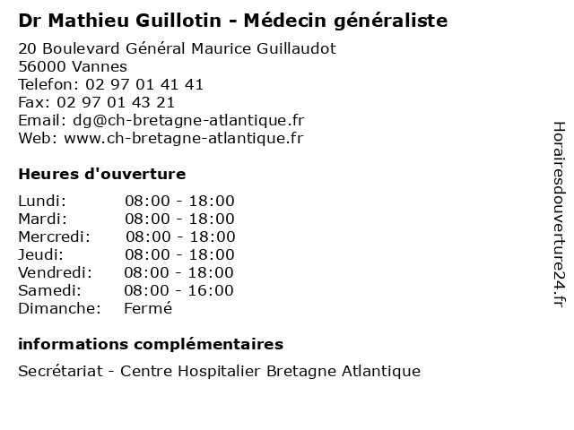 Dr Mathieu Guillotin - Médecin généraliste à Vannes: adresse et heures d'ouverture