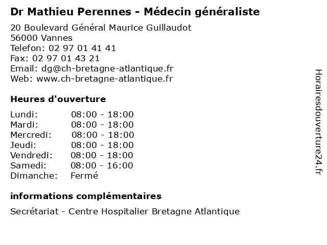 Dr Mathieu Perennes - Médecin généraliste à Vannes: adresse et heures d'ouverture