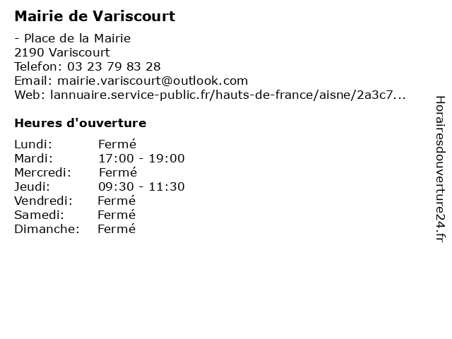 Mairie de Variscourt à Variscourt: adresse et heures d'ouverture