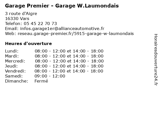 Garage Premier - Garage W.Laumondais à Vars: adresse et heures d'ouverture