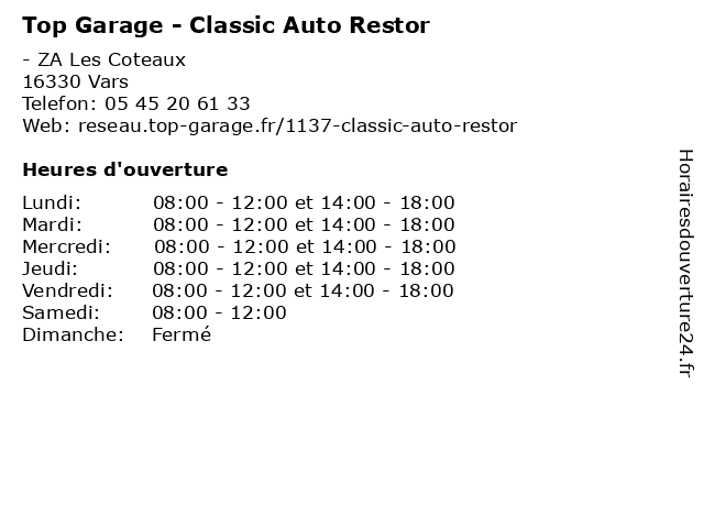 Top Garage - Classic Auto Restor à Vars: adresse et heures d'ouverture