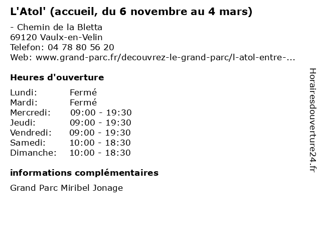 L'Atol' (accueil, du 6 novembre au 4 mars) à Vaulx-en-Velin: adresse et heures d'ouverture
