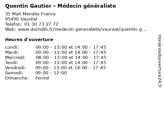 Quentin Gautier - Médecin généraliste à Vauréal: adresse et heures d'ouverture