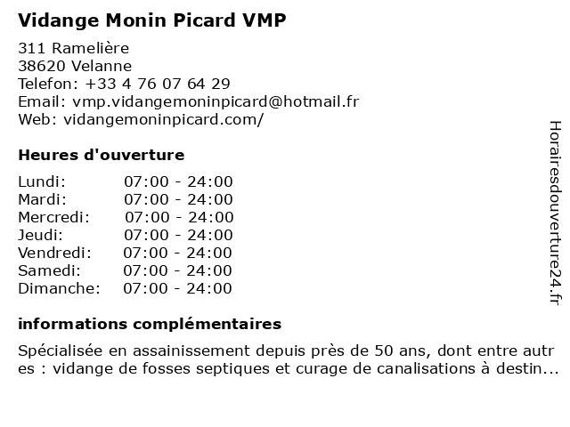 Vidange Monin Picard VMP à Velanne: adresse et heures d'ouverture