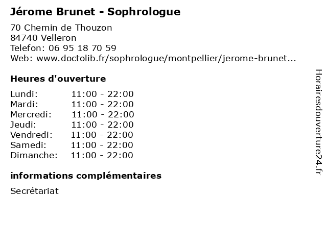 Jérome Brunet - Sophrologue à Velleron: adresse et heures d'ouverture