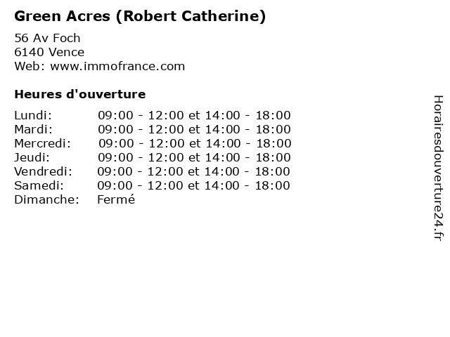 Green Acres (Robert Catherine) à Vence: adresse et heures d'ouverture