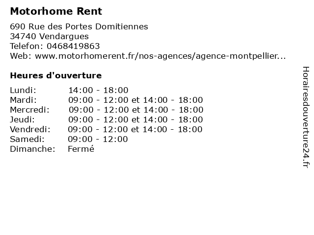 Motorhome Rent à Vendargues: adresse et heures d'ouverture
