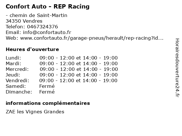 Confort Auto - REP Racing à Vendres: adresse et heures d'ouverture