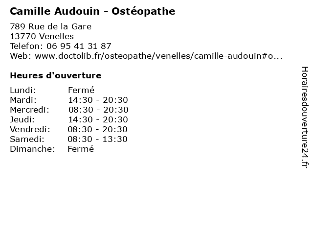 Camille Audouin - Ostéopathe à Venelles: adresse et heures d'ouverture