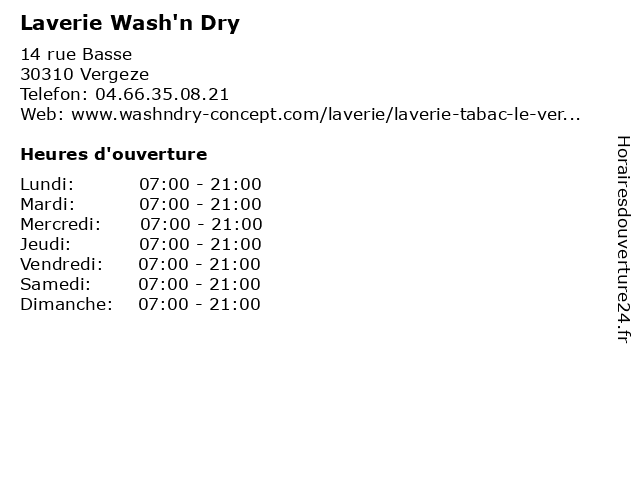 Laverie Wash'n Dry à Vergeze: adresse et heures d'ouverture