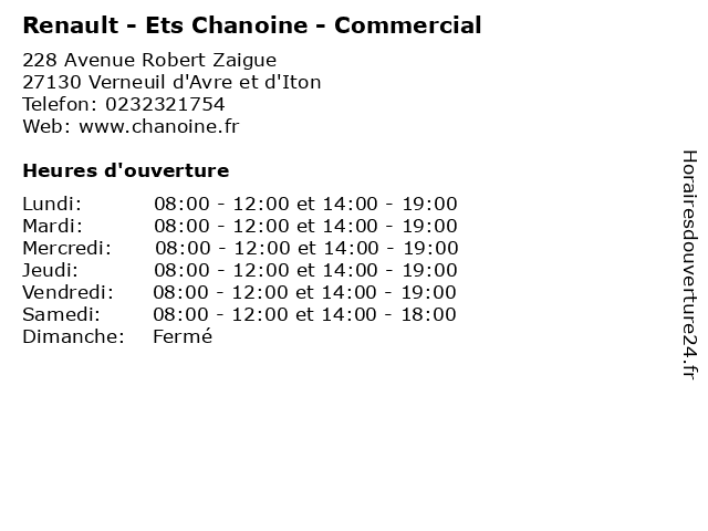 Renault - Ets Chanoine - Commercial à Verneuil d'Avre et d'Iton: adresse et heures d'ouverture