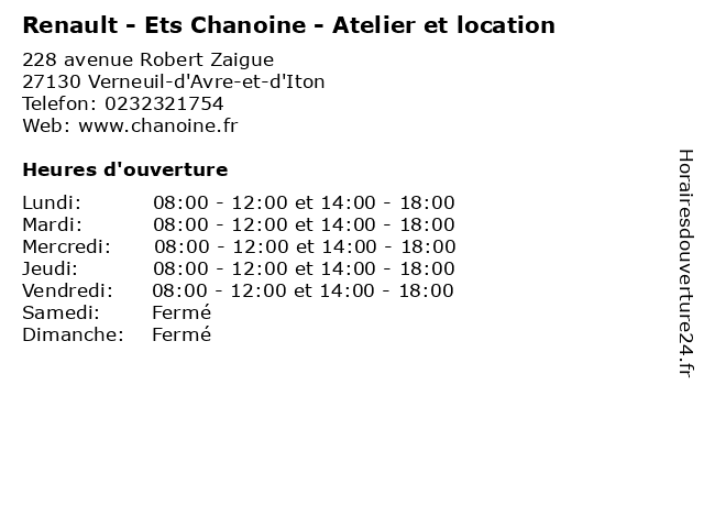 Renault - Ets Chanoine - Atelier et location à Verneuil-d'Avre-et-d'Iton: adresse et heures d'ouverture