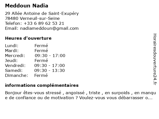 Meddoun Nadia à Verneuil-sur-Seine: adresse et heures d'ouverture