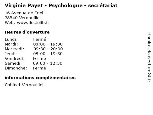 Virginie Payet - Psychologue - secrétariat à Vernouillet: adresse et heures d'ouverture