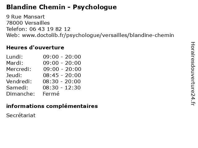 Blandine Chemin - Psychologue à Versailles: adresse et heures d'ouverture