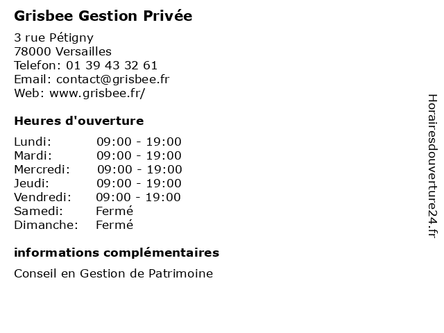Grisbee Gestion Privée à Versailles: adresse et heures d'ouverture