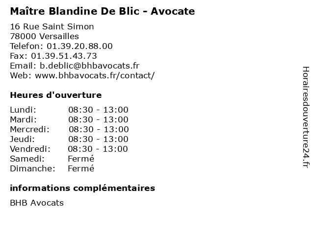 Maître Blandine De Blic - Avocate à Versailles: adresse et heures d'ouverture