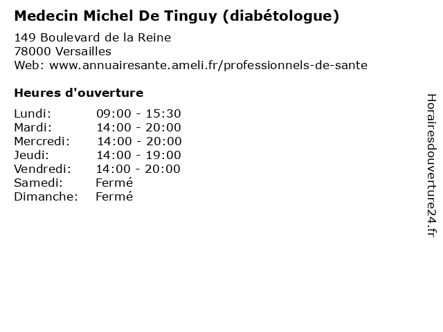 Medecin Michel De Tinguy (diabétologue) à Versailles: adresse et heures d'ouverture