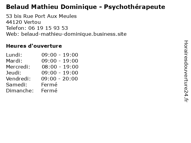 Belaud Mathieu Dominique - Psychothérapeute à Vertou: adresse et heures d'ouverture