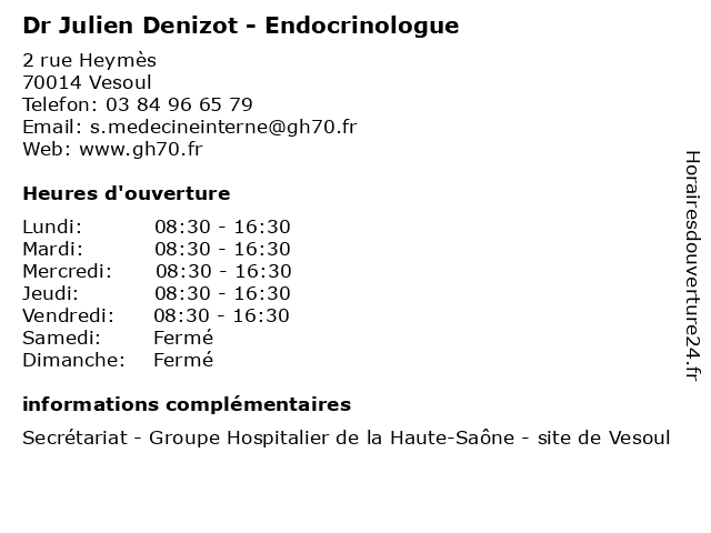 Dr Julien Denizot - Endocrinologue à Vesoul: adresse et heures d'ouverture