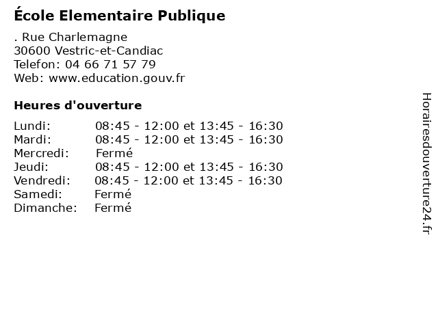 École Elementaire Publique à Vestric-et-Candiac: adresse et heures d'ouverture