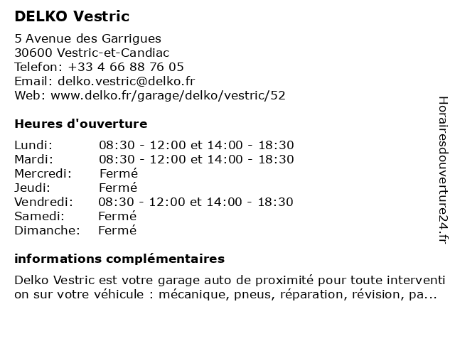 Delko à Vestric-et-Candiac: adresse et heures d'ouverture