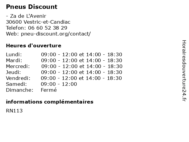 Pneus Discount à Vestric-et-Candiac: adresse et heures d'ouverture