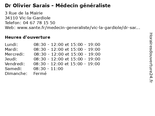 Dr Olivier Sarais - Médecin généraliste à Vic-la-Gardiole: adresse et heures d'ouverture