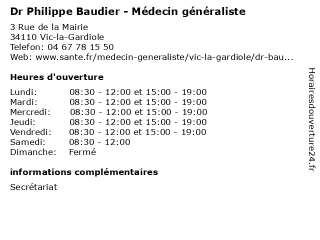 Dr Philippe Baudier - Médecin généraliste à Vic-la-Gardiole: adresse et heures d'ouverture