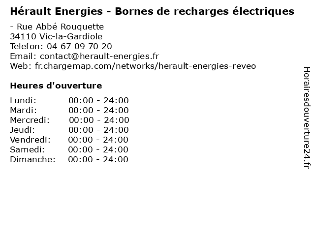 Hérault Energies - Bornes de recharges électriques à Vic-la-Gardiole: adresse et heures d'ouverture