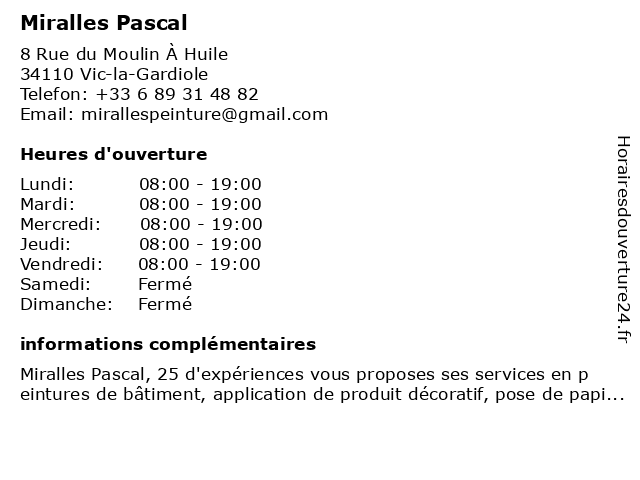 Miralles Pascal à Vic-la-Gardiole: adresse et heures d'ouverture