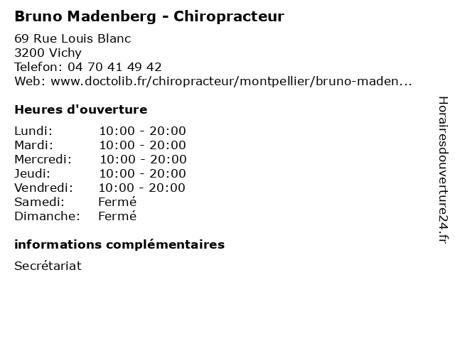 Bruno Madenberg - Chiropracteur à Vichy: adresse et heures d'ouverture