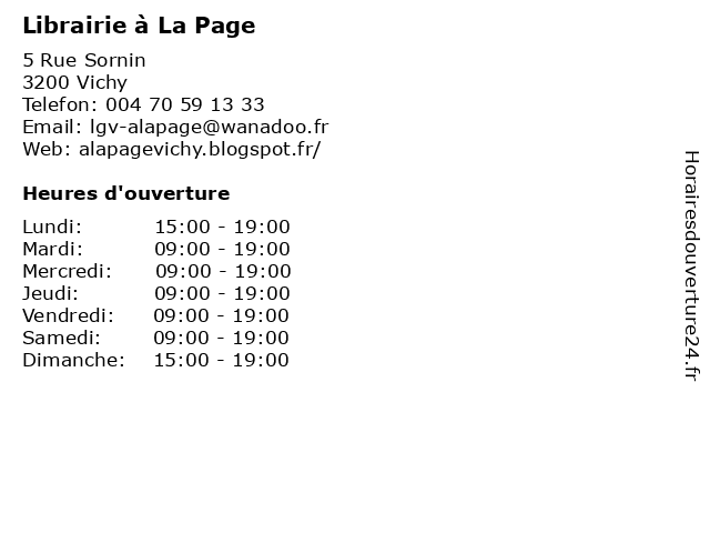 Librairie à La Page à Vichy: adresse et heures d'ouverture