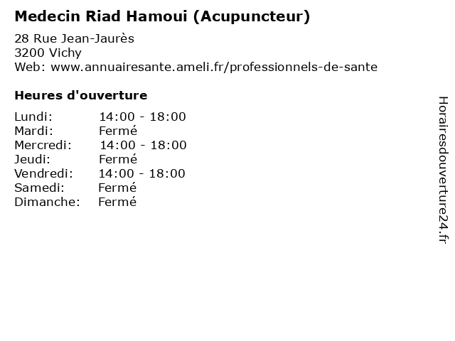 Medecin Riad Hamoui (Acupuncteur) à Vichy: adresse et heures d'ouverture