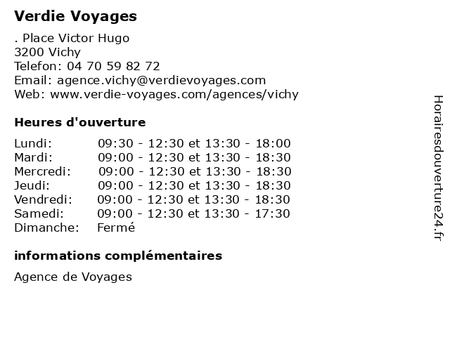 Verdie Voyages à Vichy: adresse et heures d'ouverture