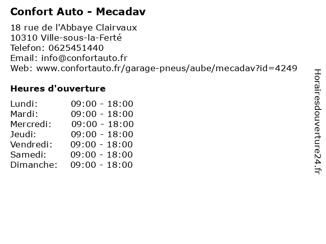 Confort Auto - Mecadav à Ville-sous-la-Ferté: adresse et heures d'ouverture
