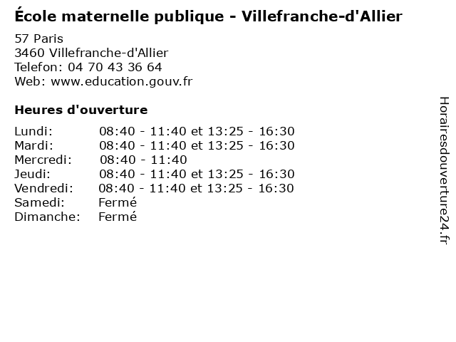 École maternelle publique - Villefranche-d'Allier à Villefranche-d'Allier: adresse et heures d'ouverture